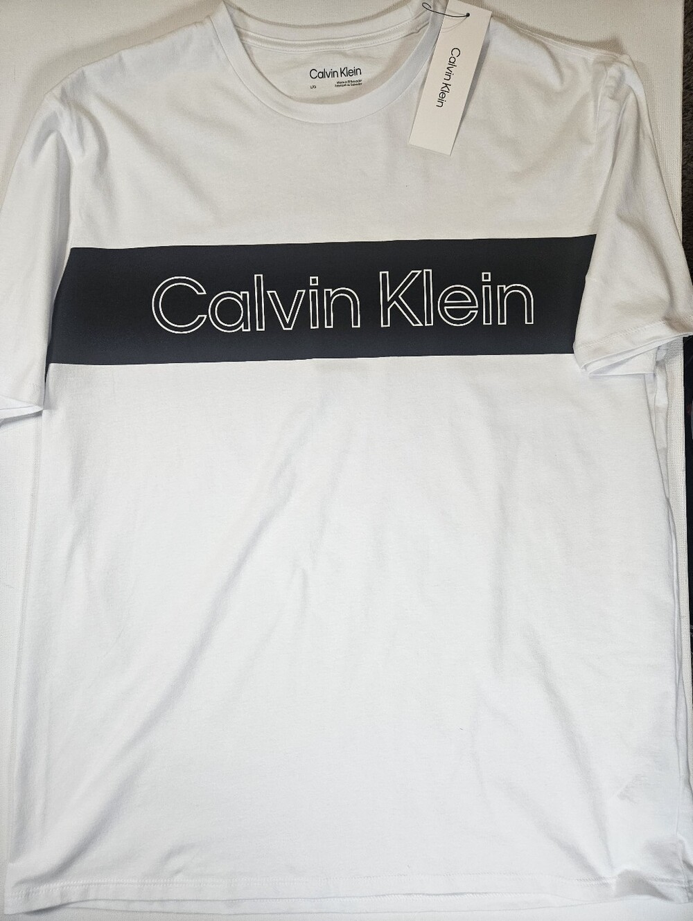 NWT Calvin Klein T-shirt Mens Large Black White Colorblock Spellout Logo Tee 90s